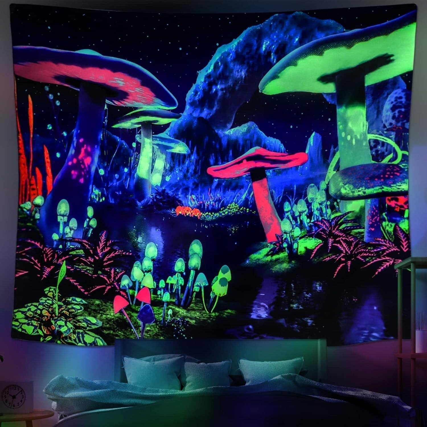Tapiserie Dremisland Blacklight houba psychedelická reaktivní galaxie stěna Home - Doplňky a dekorace Naty Shop Mushroom 200L X 148B Cm