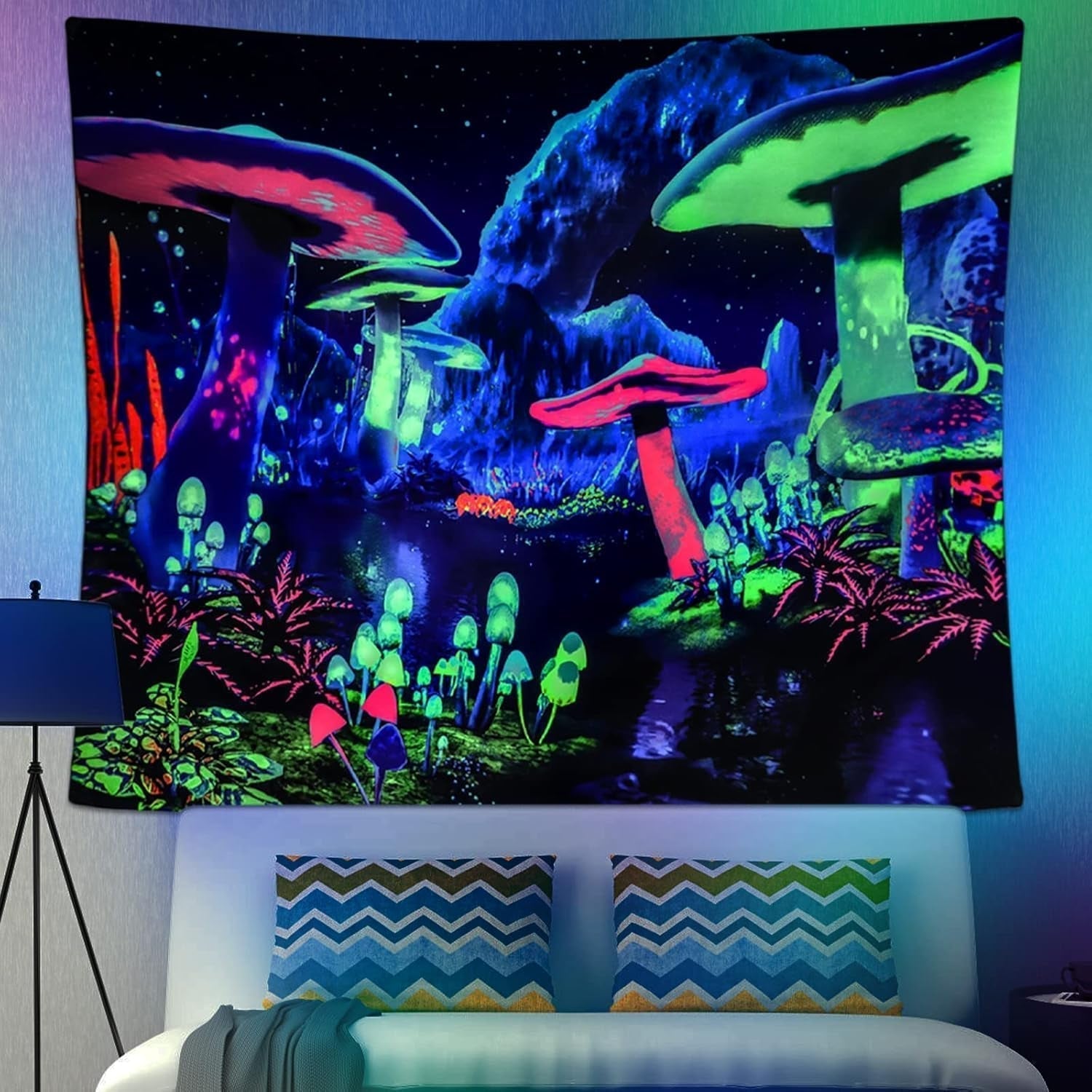 Tapiserie Dremisland Blacklight houba psychedelická reaktivní galaxie stěna Home - Doplňky a dekorace Naty Shop