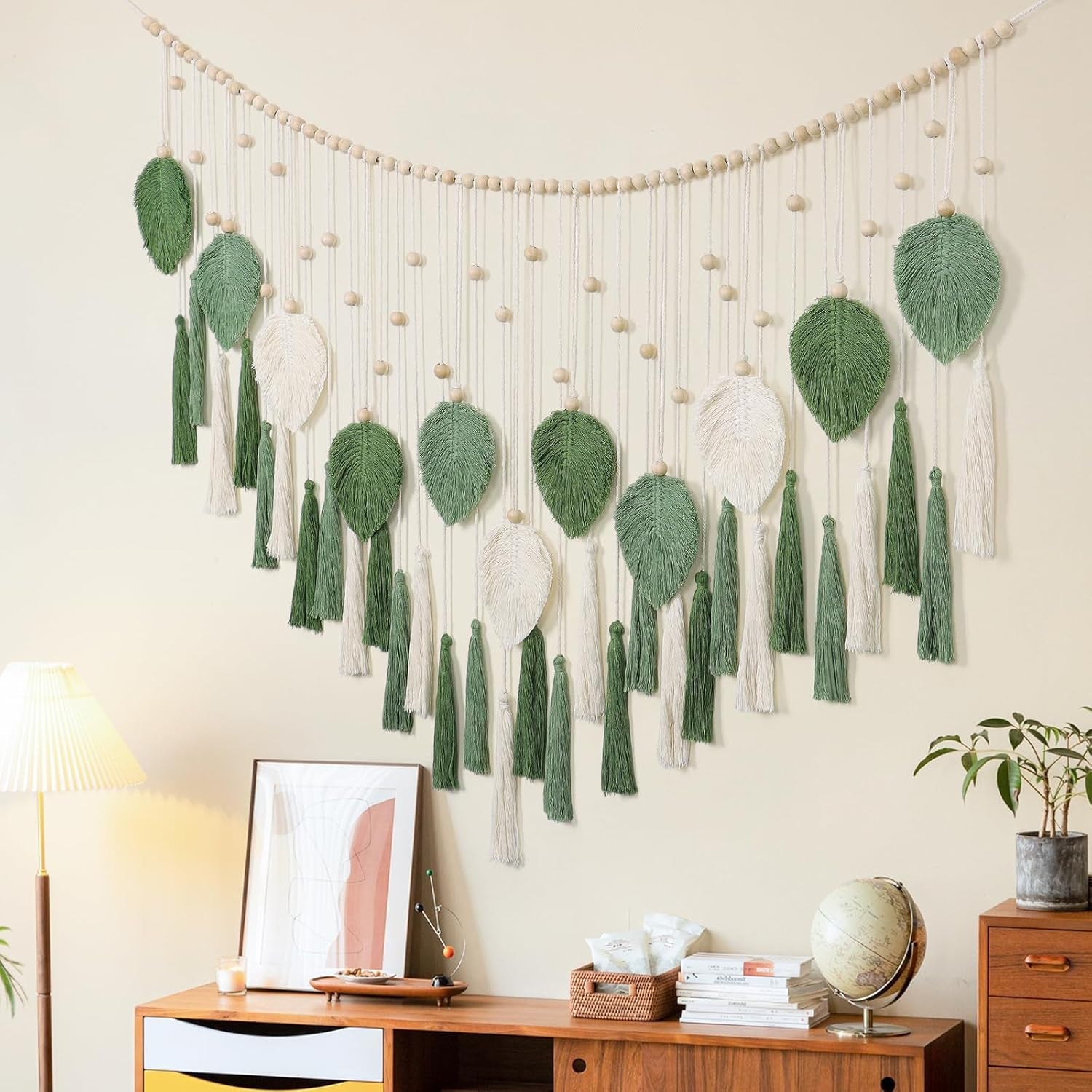 Tapiserie Dremisland velké béžové zelené listy střapce Home - Doplňky a dekorace Naty Shop