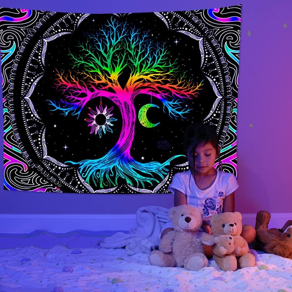 Tapiserie fluorescenční strom život psychedelický měsíc Home - Doplňky a dekorace Naty Shop
