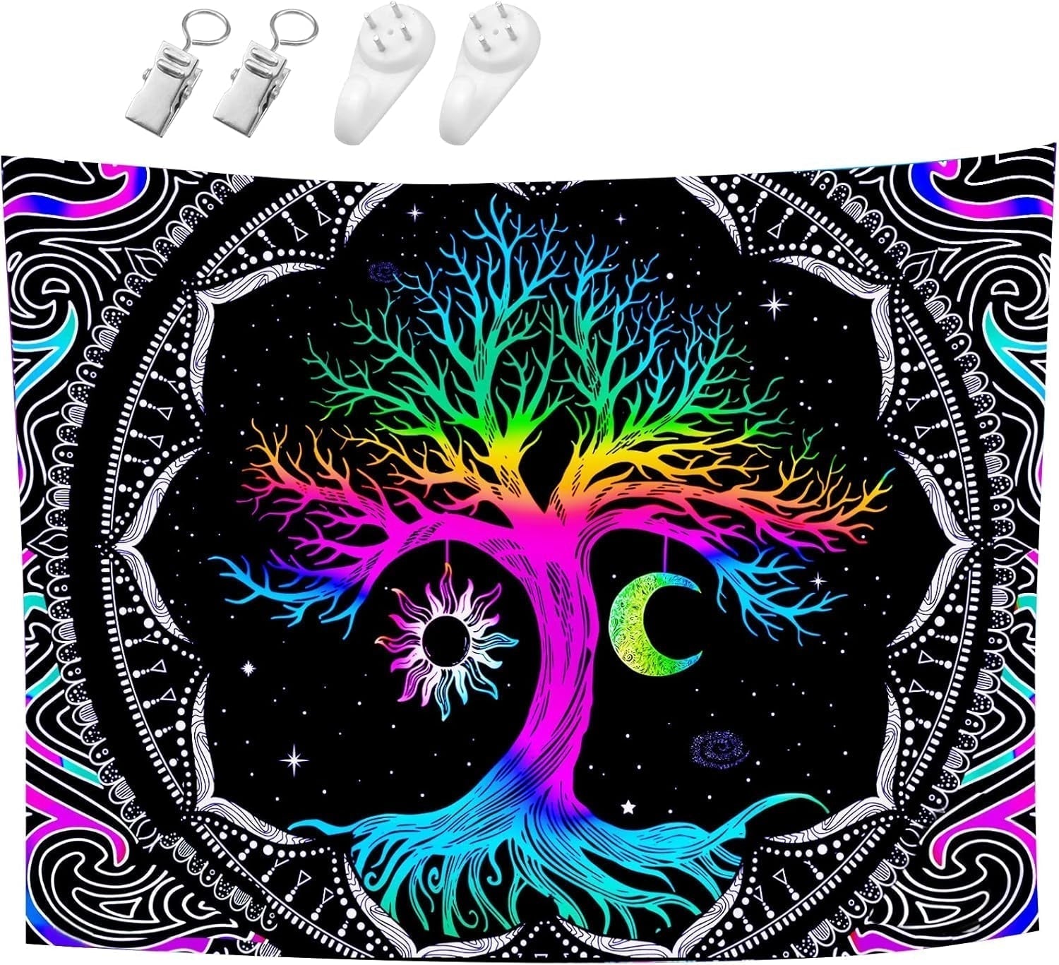 Tapiserie fluorescenční strom život psychedelický měsíc Home - Doplňky a dekorace Naty Shop