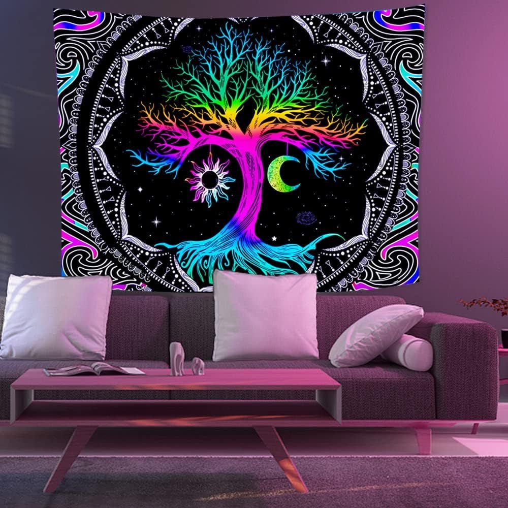 Tapiserie fluorescenční strom život psychedelický měsíc Home - Doplňky a dekorace Naty Shop