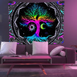 Tapiserie fluorescenční strom život psychedelický měsíc Home - Doplňky a dekorace Naty Shop