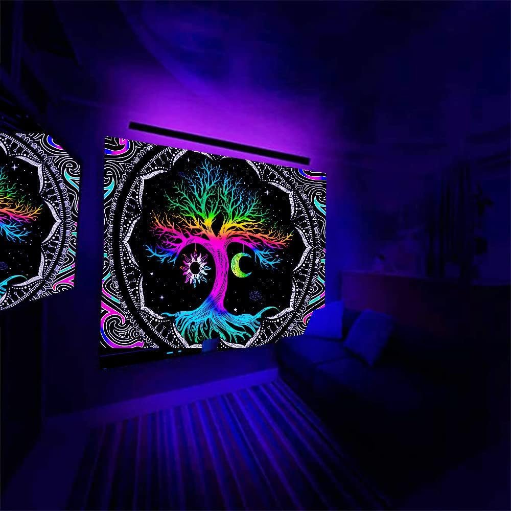 Tapiserie fluorescenční strom život psychedelický měsíc Home - Doplňky a dekorace Naty Shop