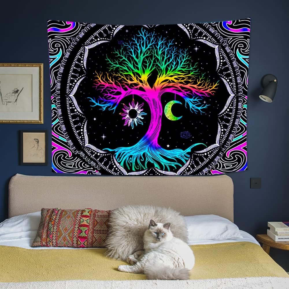 Tapiserie fluorescenční strom život psychedelický měsíc Home - Doplňky a dekorace Naty Shop
