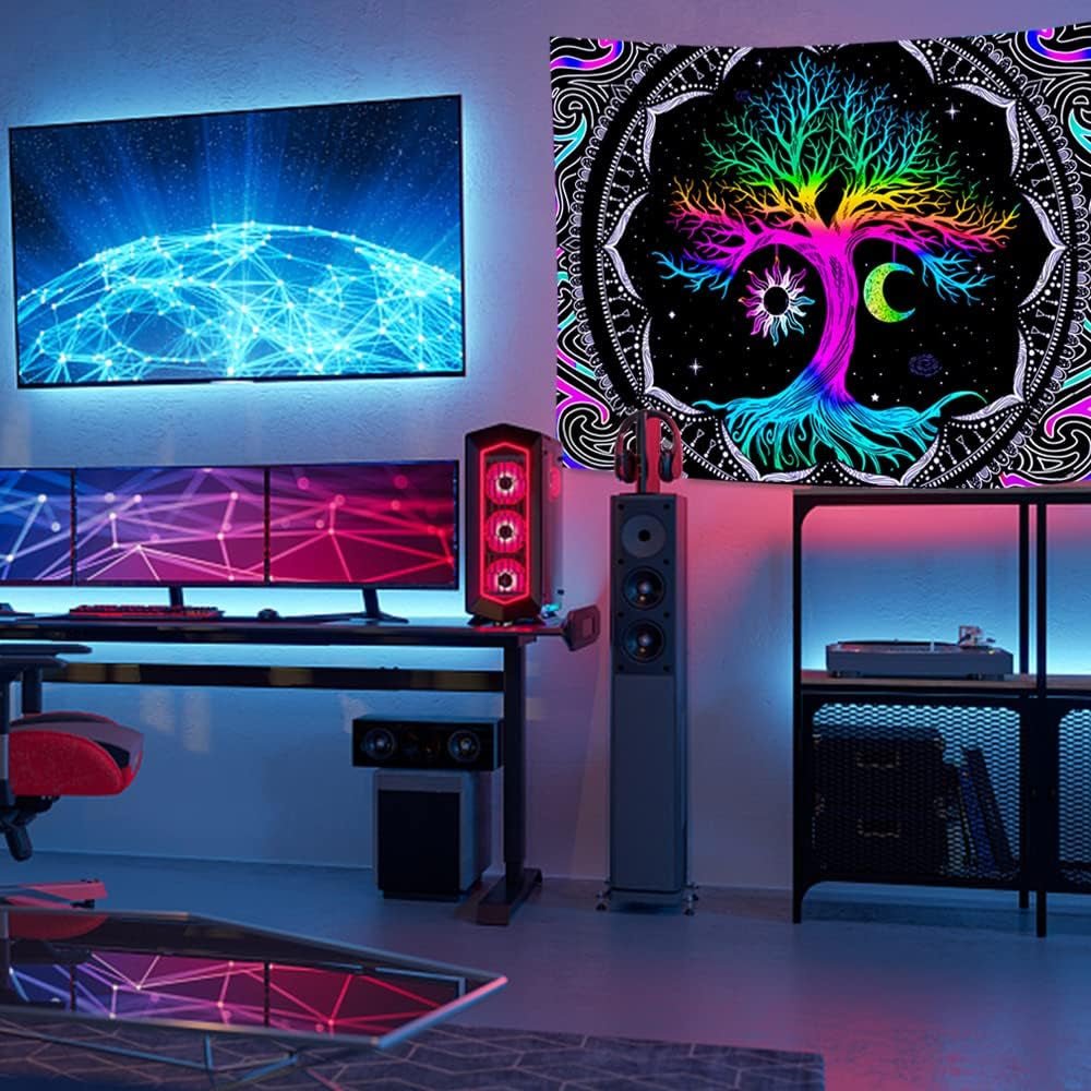 Tapiserie fluorescenční strom život psychedelický měsíc Home - Doplňky a dekorace Naty Shop