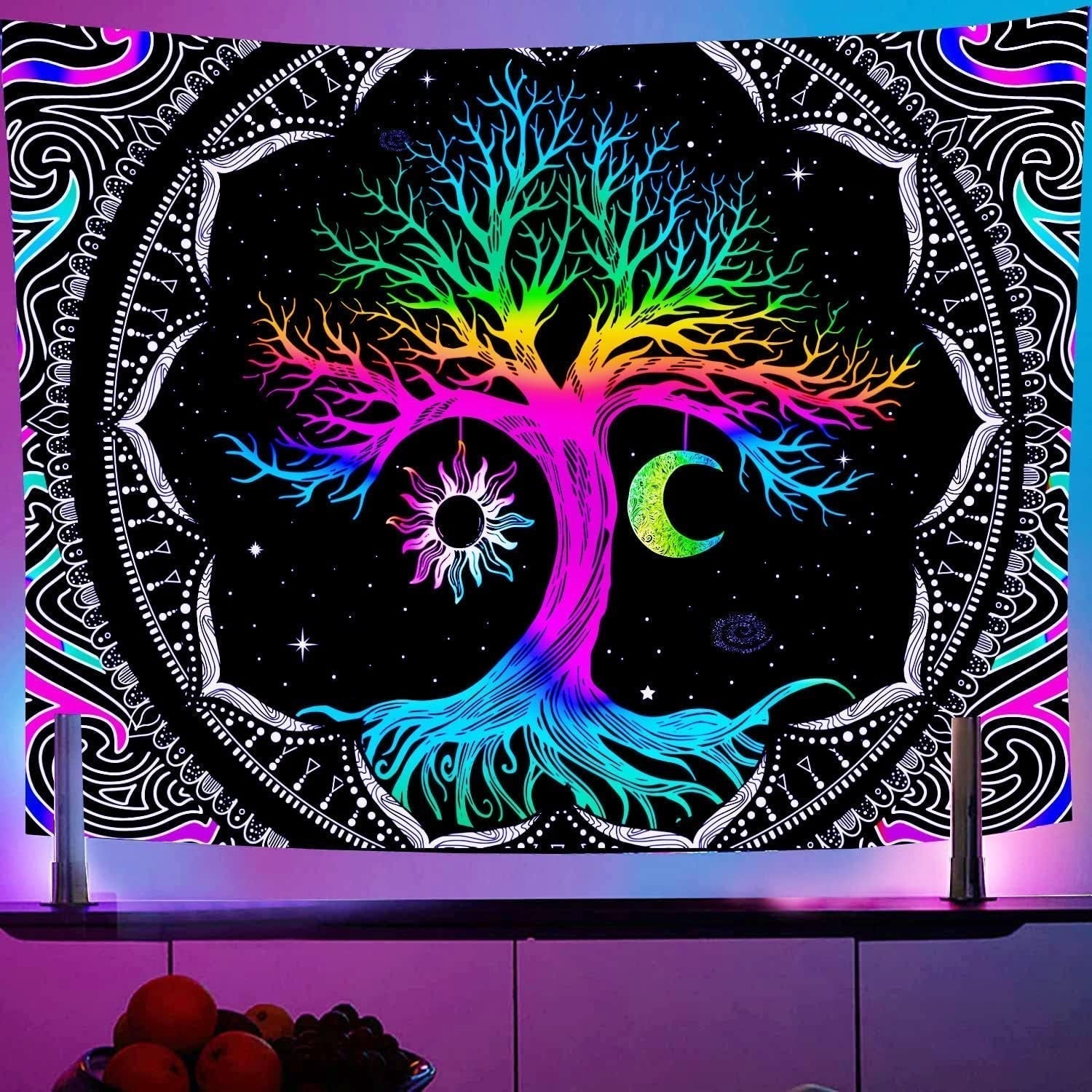 Tapiserie fluorescenční strom život psychedelický měsíc Domů - Příslušenství a dekorace Naty Shop Výchozí název