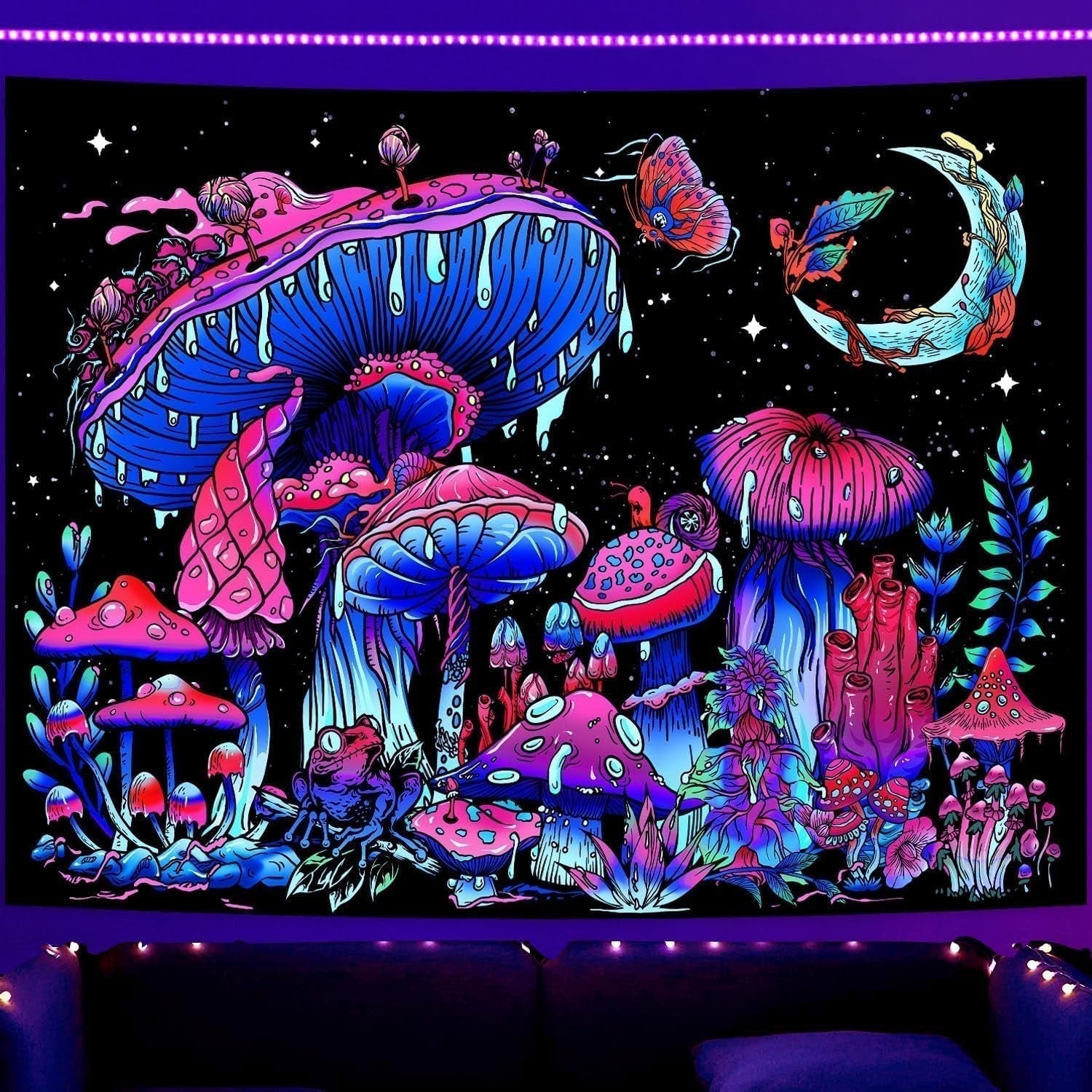 Gobelín galaxie černé světlo hvězdné nebe reaktivní modrá Home - Doplňky a dekorace Naty Shop Mushroom 200L X 150B Cm