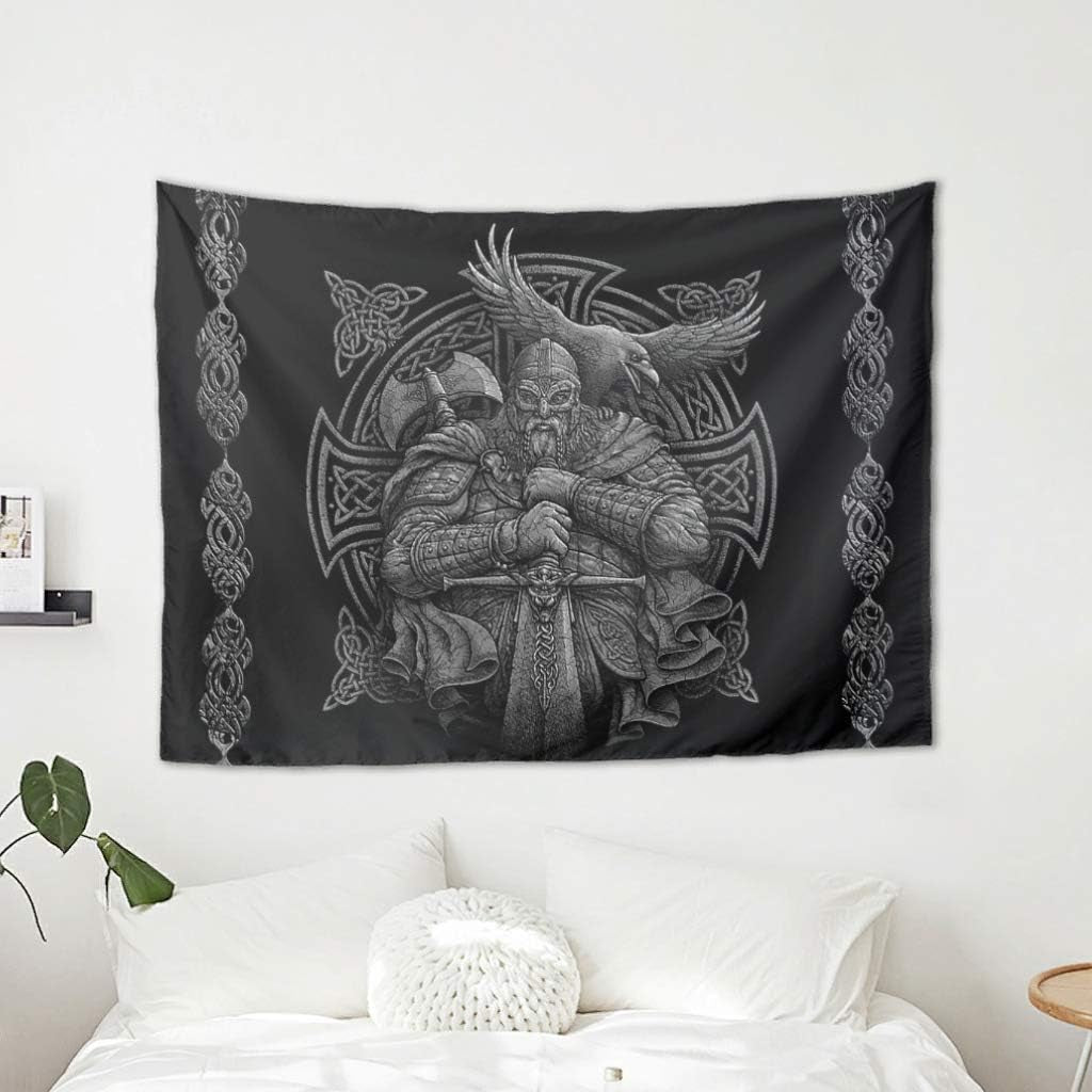 Tapiserie šedá viking odin sekera meč havran kříž Home - Doplňky a dekorace Naty Shop