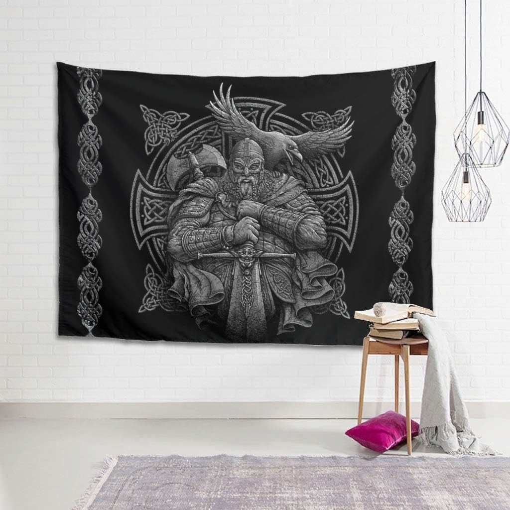 Tapiserie šedá viking odin sekera meč havran kříž Home - Doplňky a dekorace Naty Shop