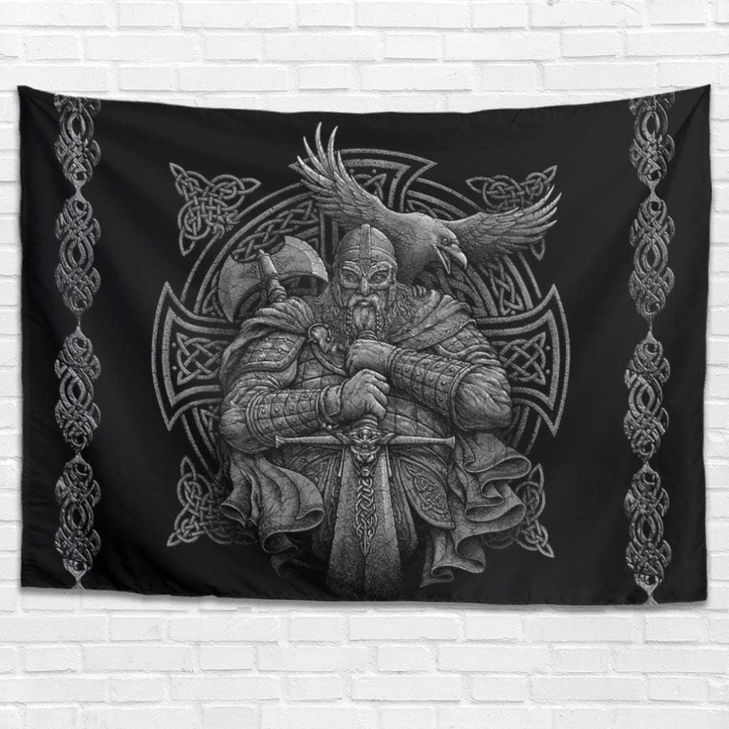 Tapiserie šedá viking odin sekera meč havran kříž Home - Doplňky a dekorace Naty Shop