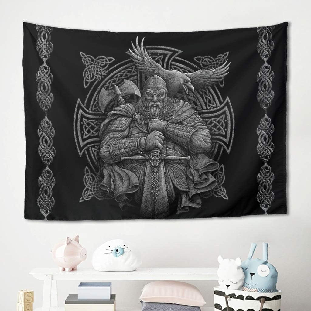 Tapiserie šedá viking odin sekera meč havran kříž Home - Doplňky a dekorace Naty Shop