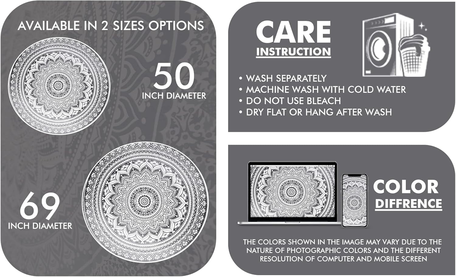 Tapiserie indická plážová osuška kulatá mandala hippielarge indická Home - Doplňky a dekorace Naty Shop