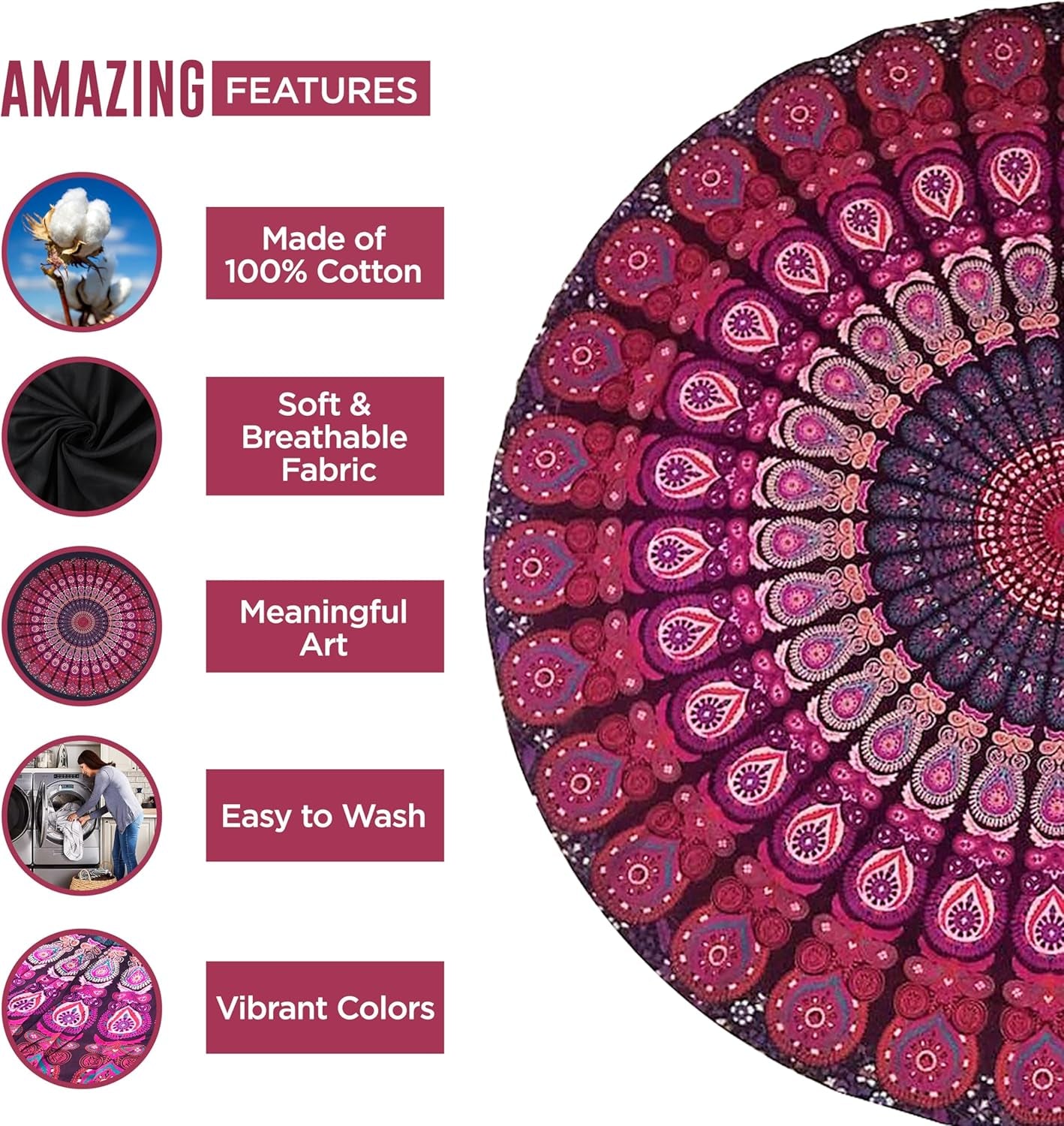 Indie gobelínová plážová osuška kulatá mandala hippie fialová Home - Doplňky a dekorace Naty Shop