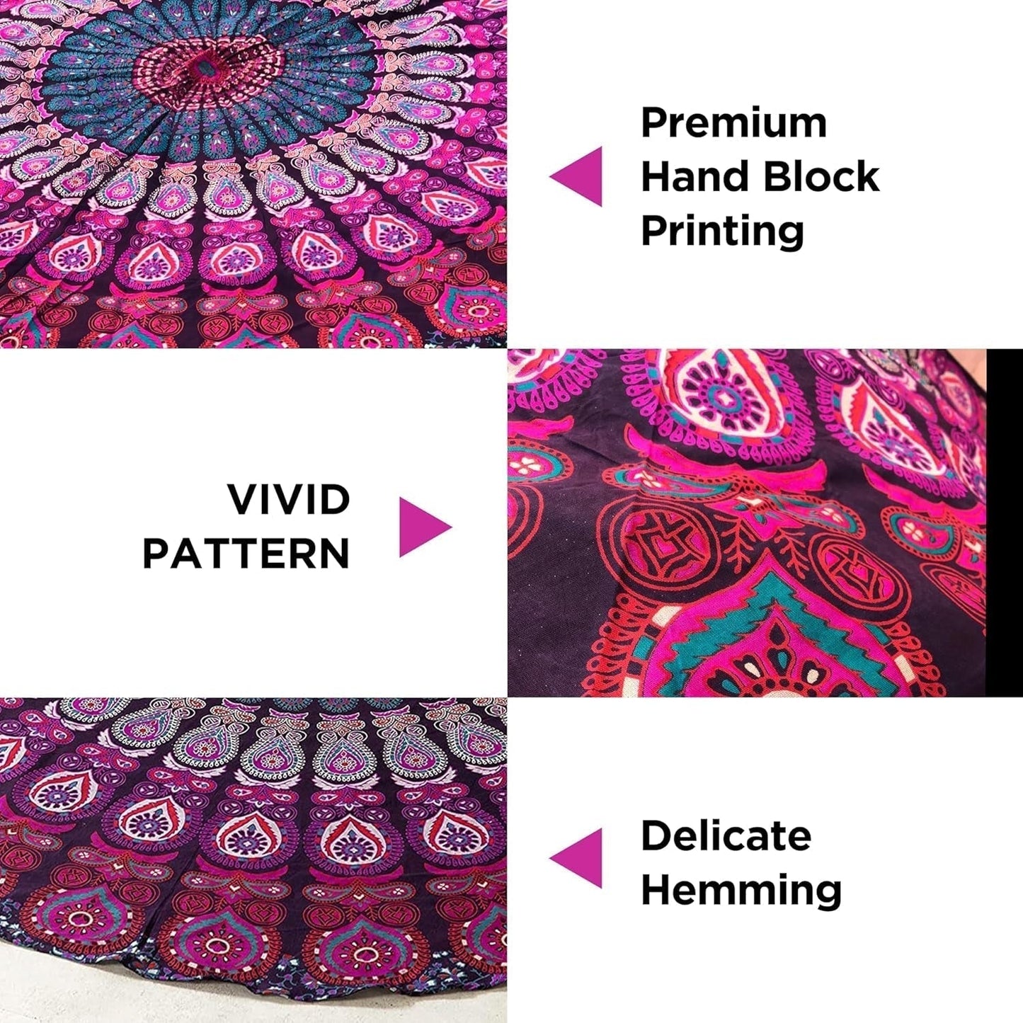 Indie gobelínová plážová osuška kulatá mandala hippie fialová Home - Doplňky a dekorace Naty Shop