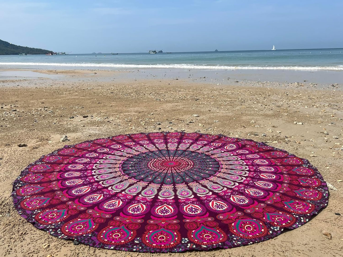 Indie gobelínová plážová osuška kulatá mandala hippie fialová Home - Doplňky a dekorace Naty Shop