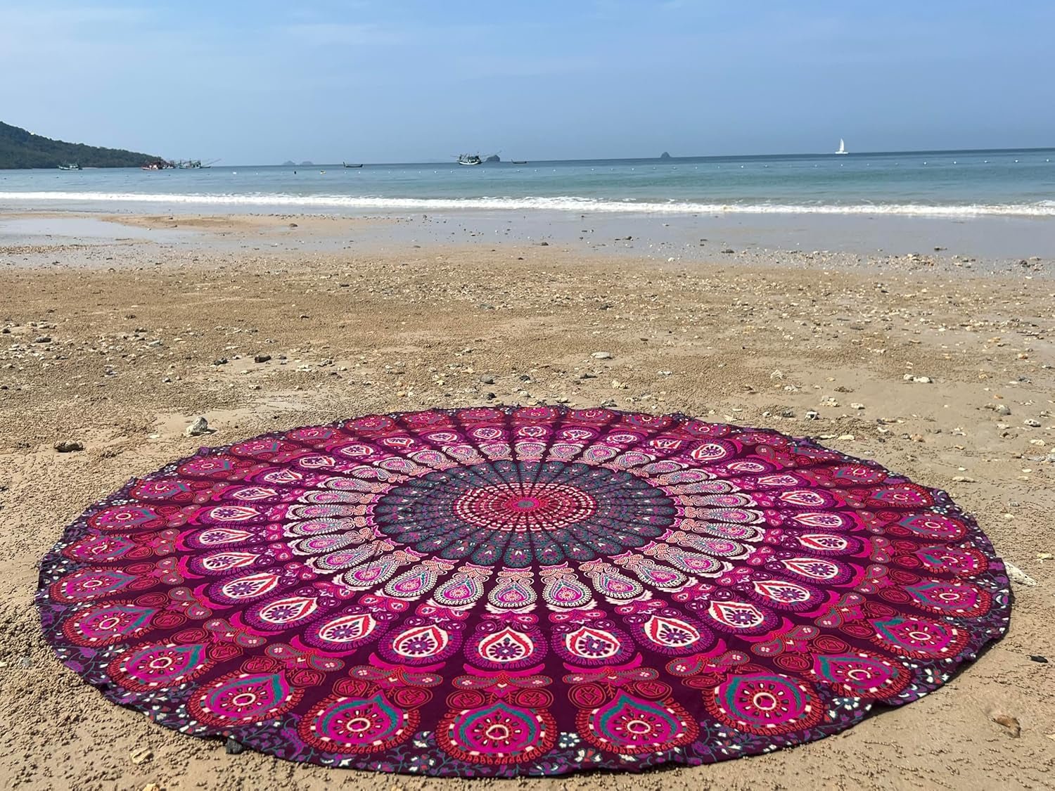 Indie gobelínová plážová osuška kulatá mandala hippie fialová Home - Doplňky a dekorace Naty Shop