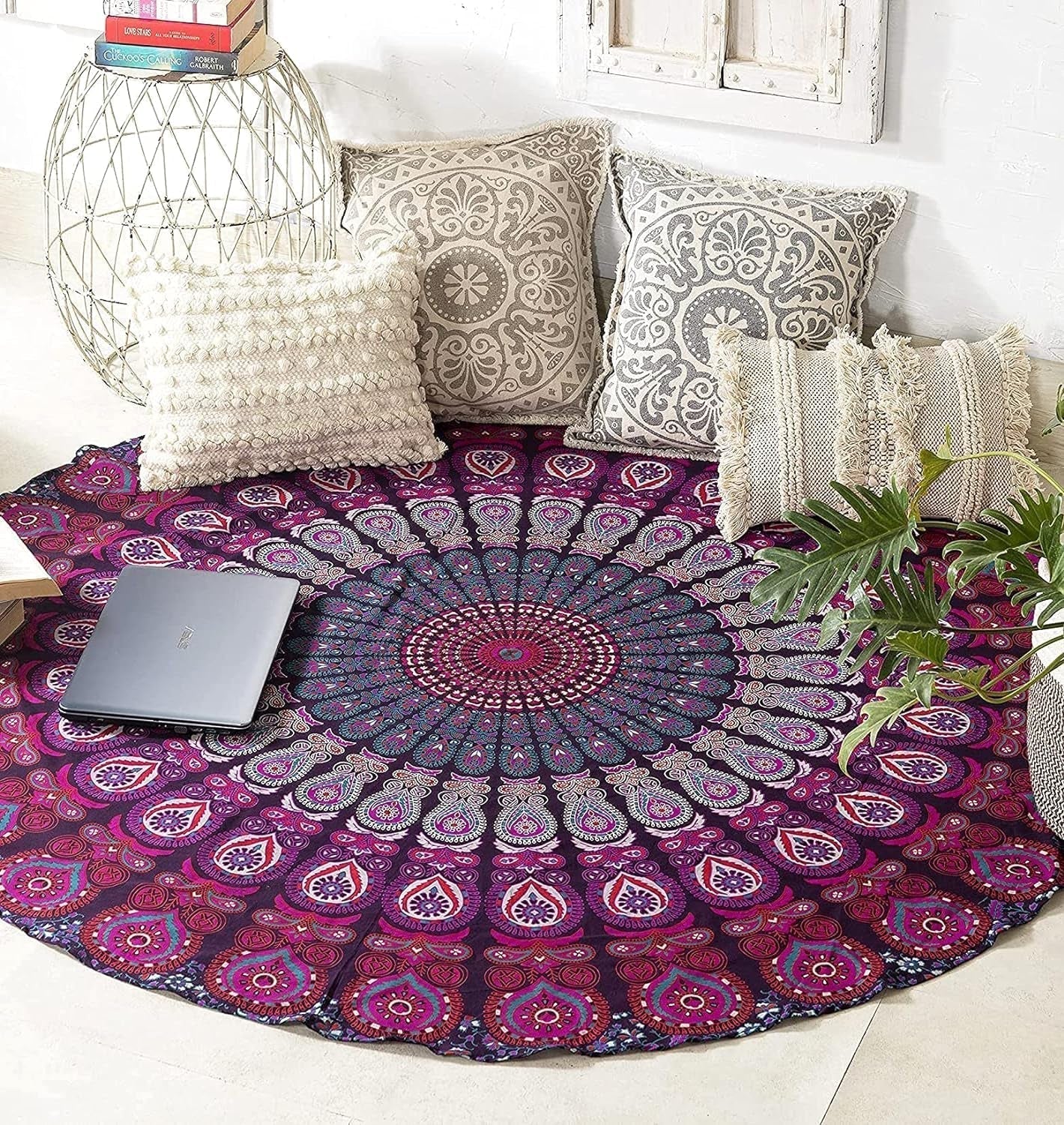 Indie gobelínová plážová osuška kulatá mandala hippie fialová Home - Doplňky a dekorace Naty Shop