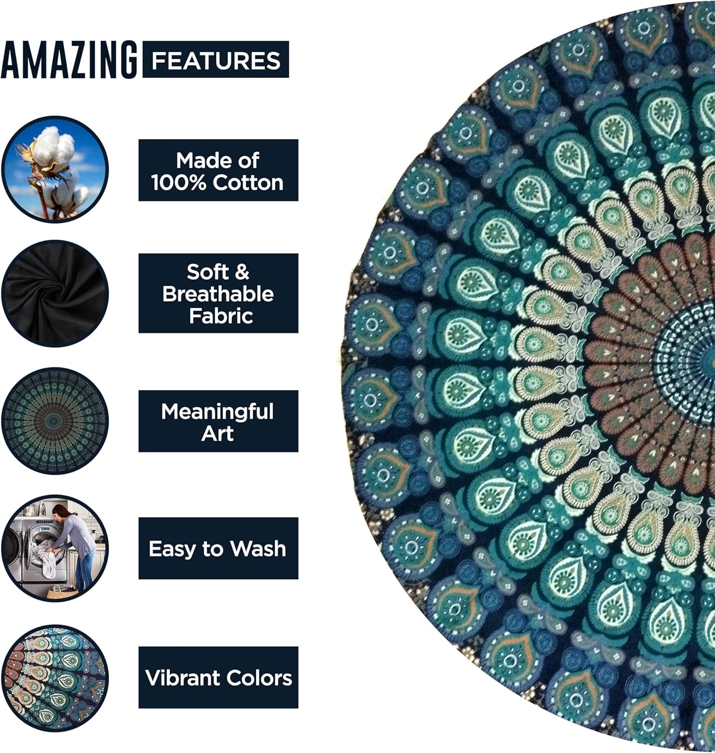 Indie gobelínová plážová osuška kulatá mandala hippie velká Indian Home - Doplňky a dekorace Naty Shop