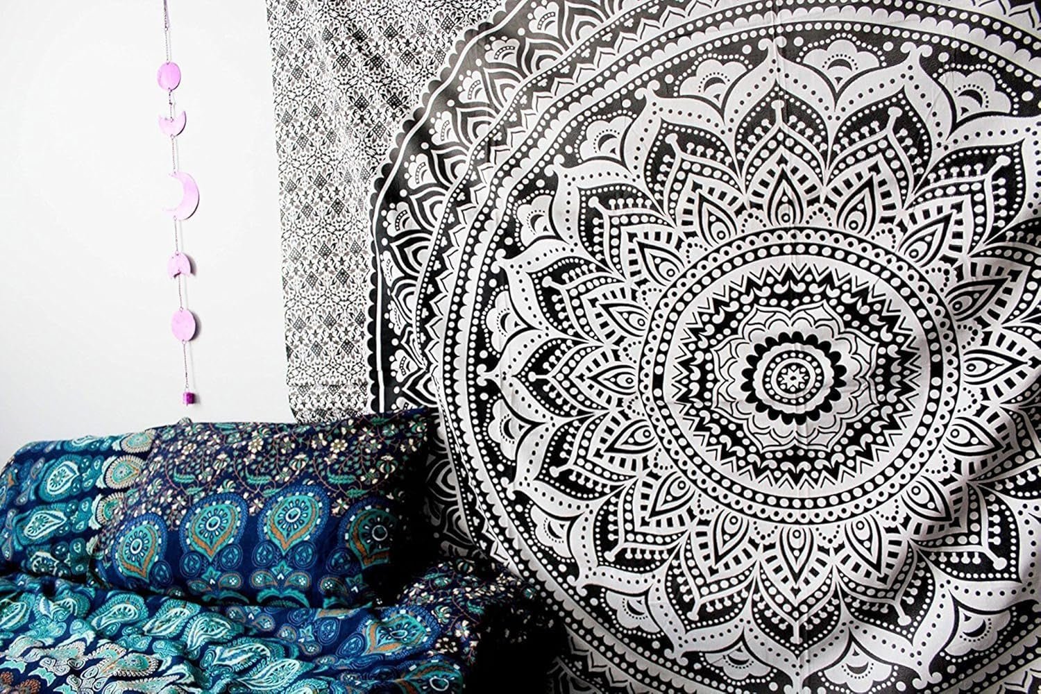 Indická tapisérie psychedelická mandala černá bílá Indie Home - Doplňky a dekorace Naty Shop