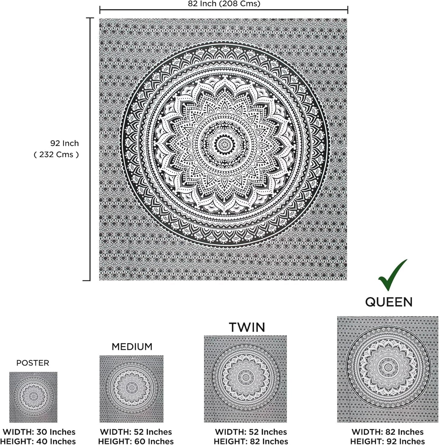 Indická tapisérie psychedelická mandala černá bílá Indie Home - Doplňky a dekorace Naty Shop