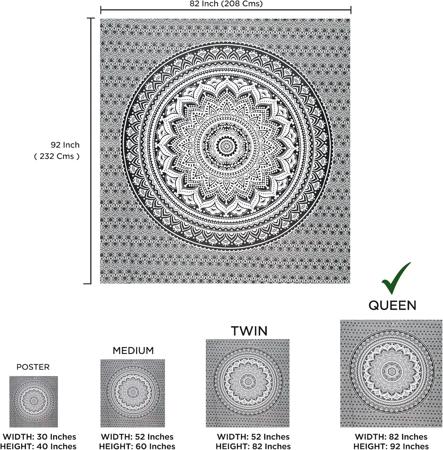 Indická tapisérie psychedelická mandala černá bílá Indie Home - Doplňky a dekorace Naty Shop