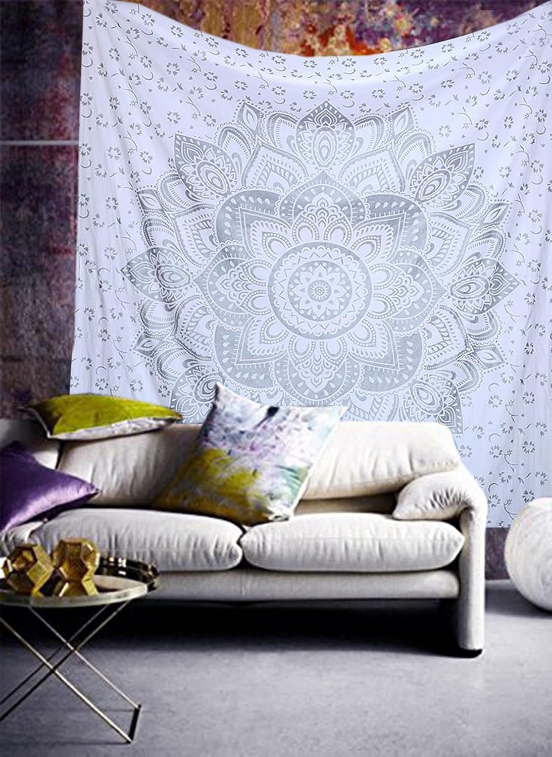 Indický gobelín mandala stříbrná bílá pokojová estetická plátna Home - Doplňky a dekorace Naty Shop