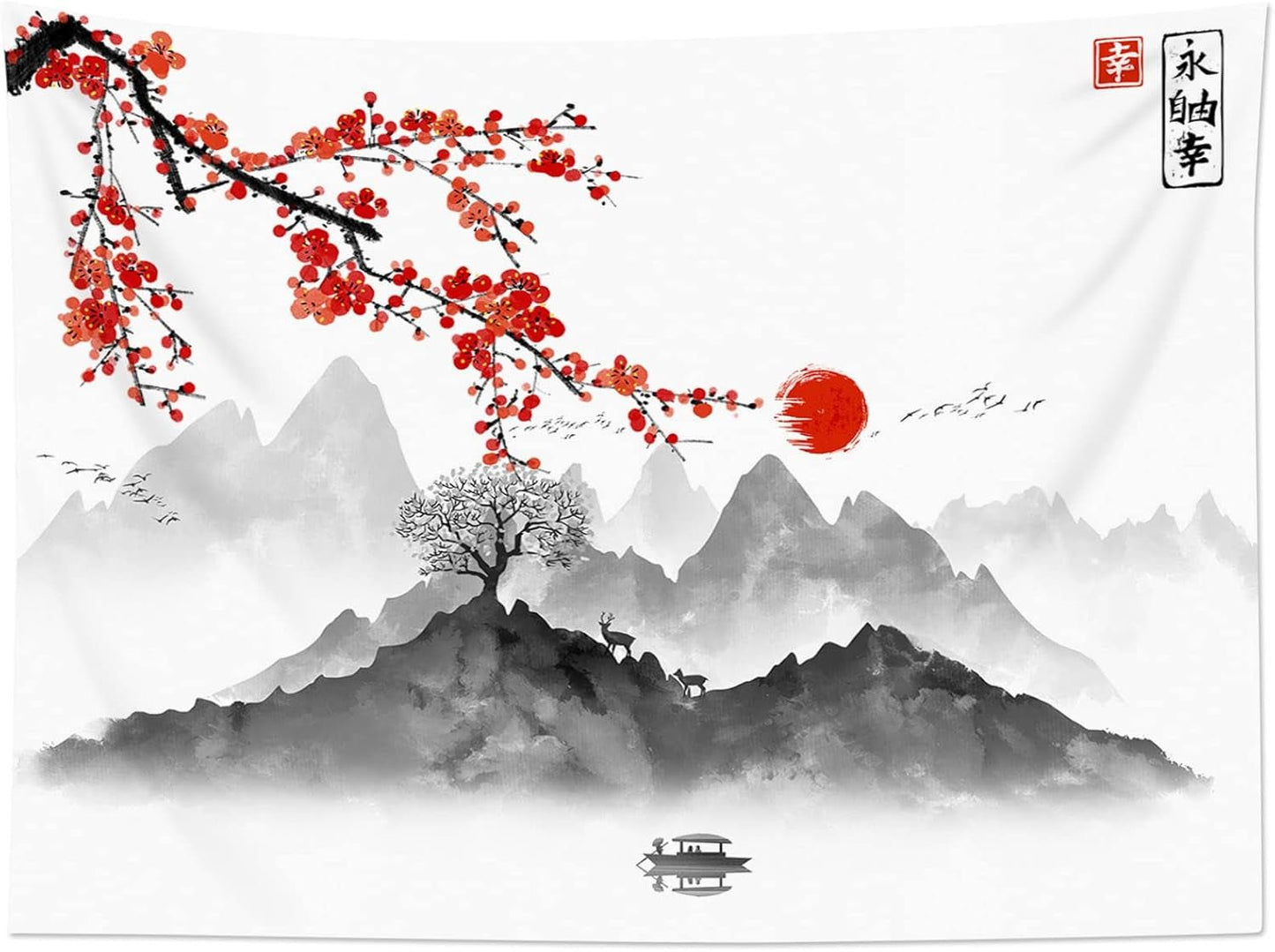 Japonské gobelínové plátno červené třešňové květy sluneční stěna Home - Doplňky a dekorace Naty Shop