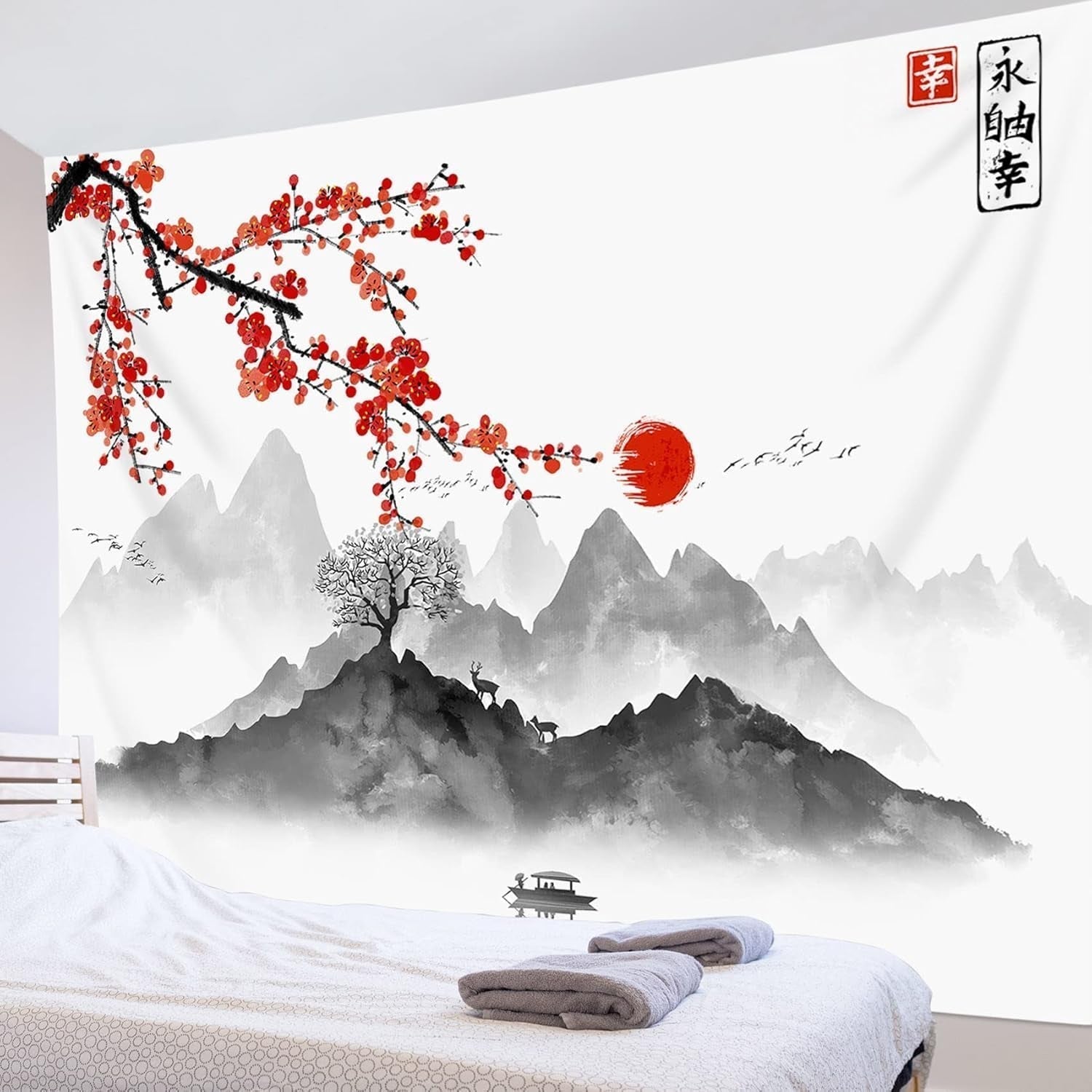 Japonské gobelínové plátno červené třešňové květy sluneční stěna Home - Doplňky a dekorace Naty Shop