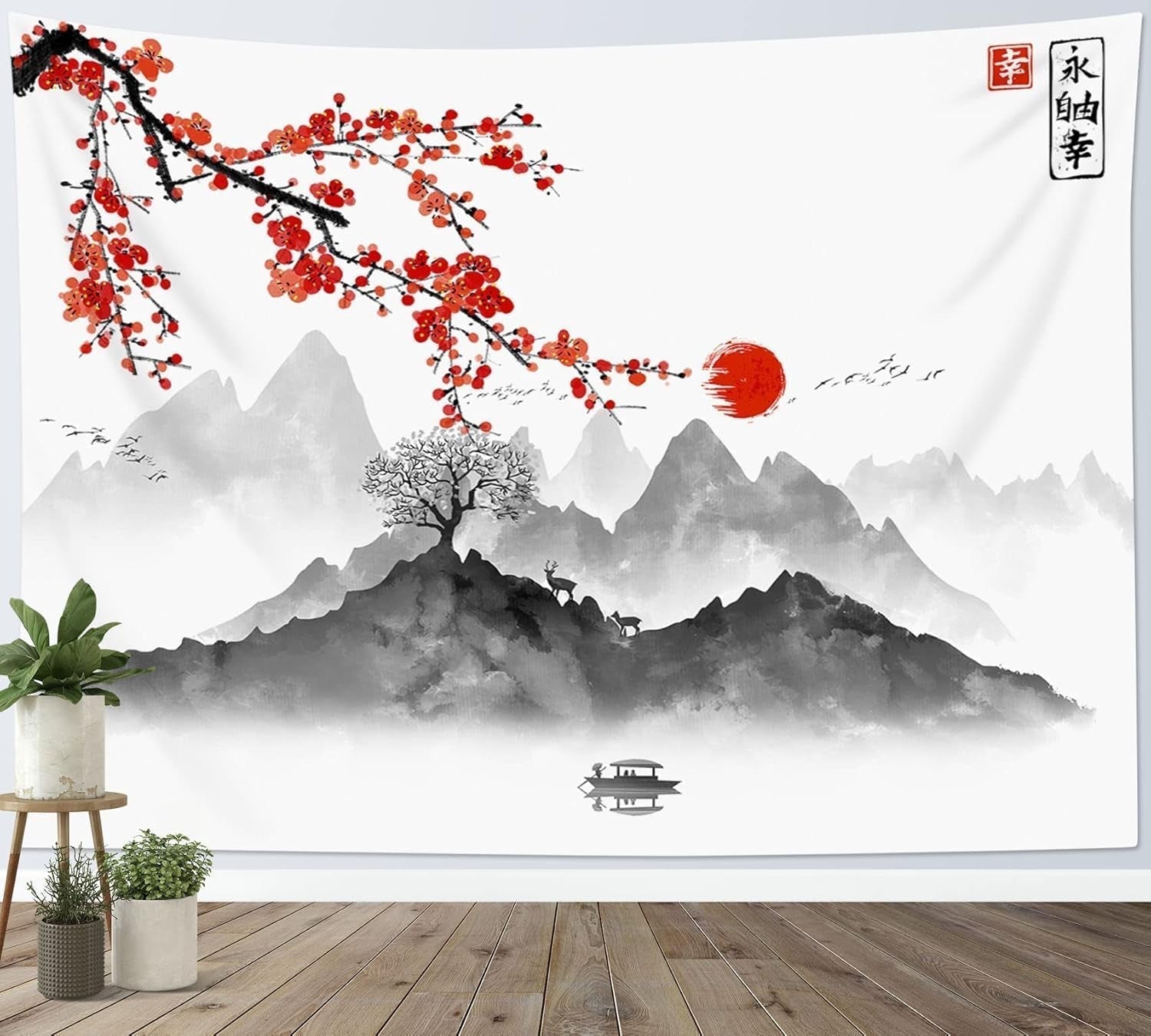 Japonský gobelín panza červená třešňové květy sluneční stěna Home - Doplňky a dekorace Naty Shop Multi 01 200L X 150B Cm