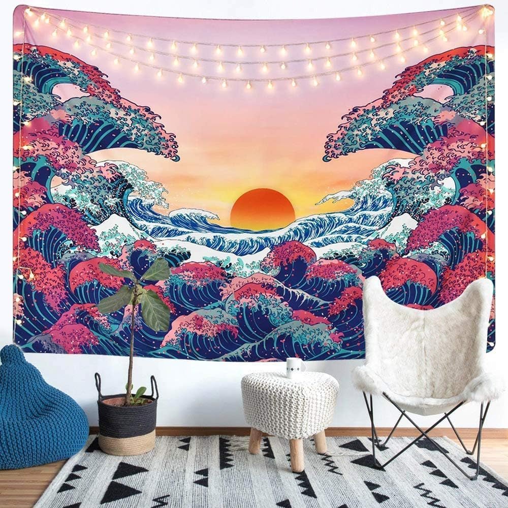 Tapiserie lomohoo abstraktní skica umění černá bílá líbání Domů - Doplňky a dekorace Naty Shop Ocean Wave Orange 150L X 130B Cm