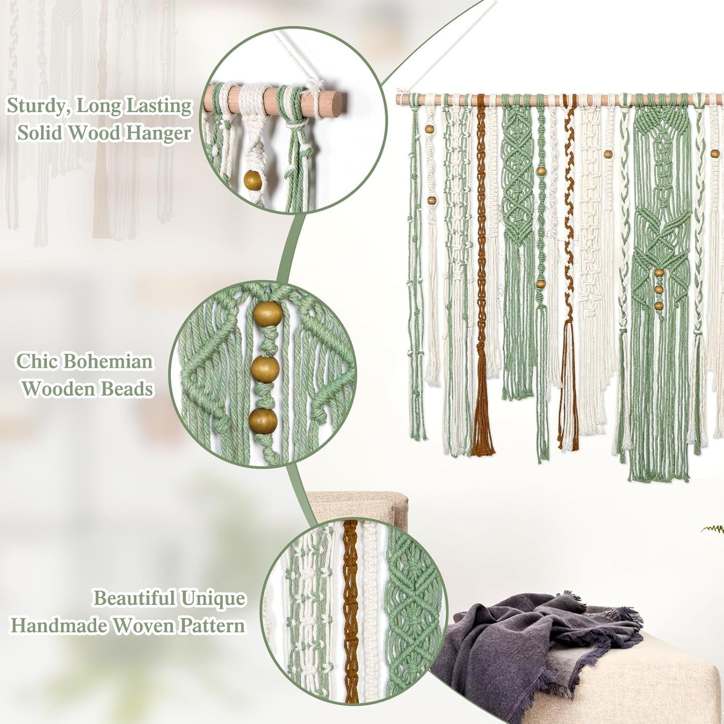 Gobelín lomohoo velký deco zelený estetický tkaný Home - Doplňky a dekorace Naty Shop