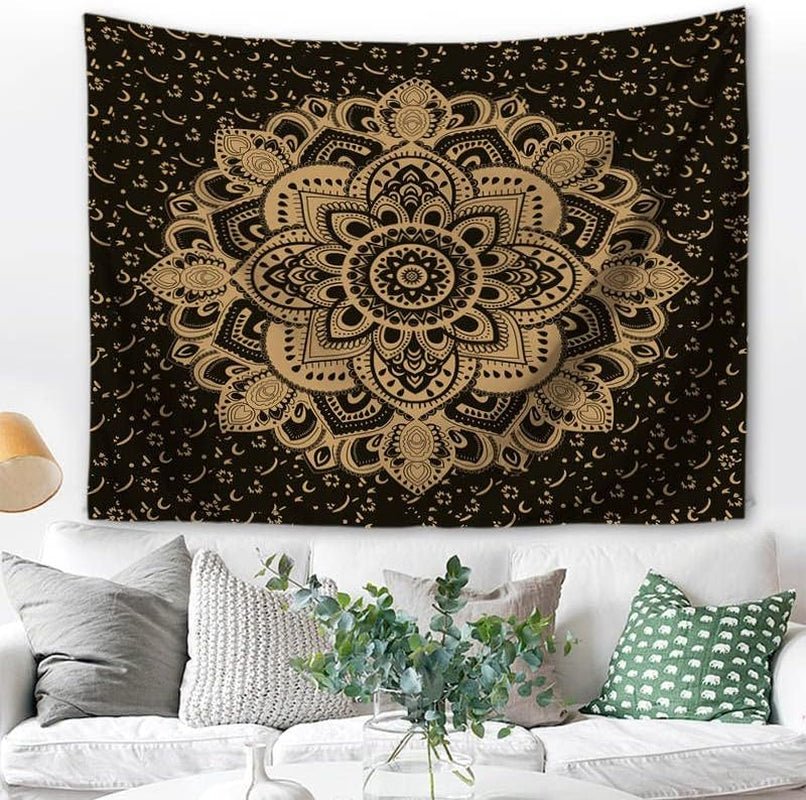 Majami indická mandala tapisérie černé zlato polyesterové plátno Home - Doplňky a dekorace Naty Shop