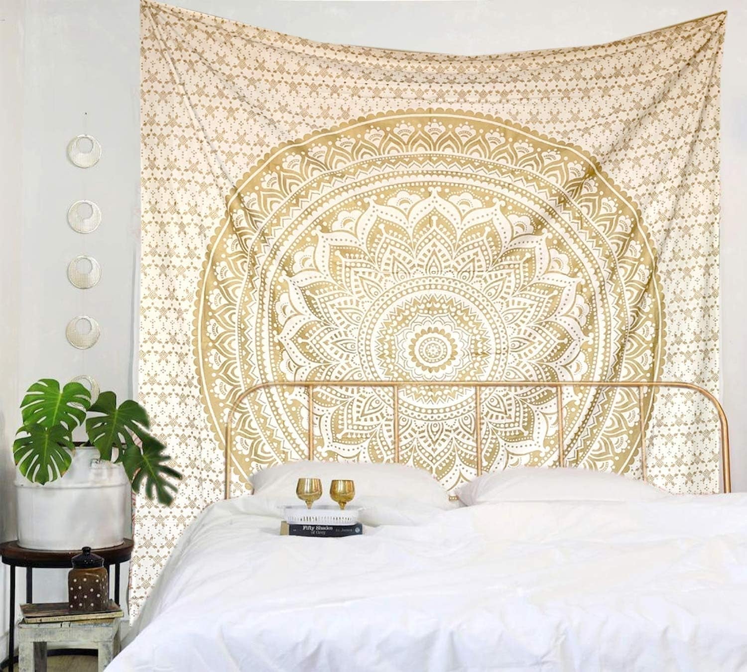 Dekorace pokoje mandala gobelín estetické zlato bílé plátno Home - Doplňky a dekorace Naty Shop