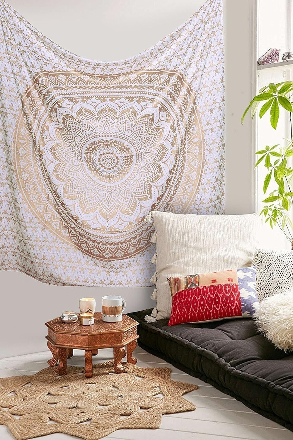 Dekorace pokoje mandala gobelín estetické zlato bílé plátno Home - Doplňky a dekorace Naty Shop