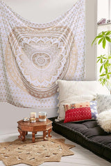Dekorace pokoje mandala gobelín estetické zlato bílé plátno Home - Doplňky a dekorace Naty Shop
