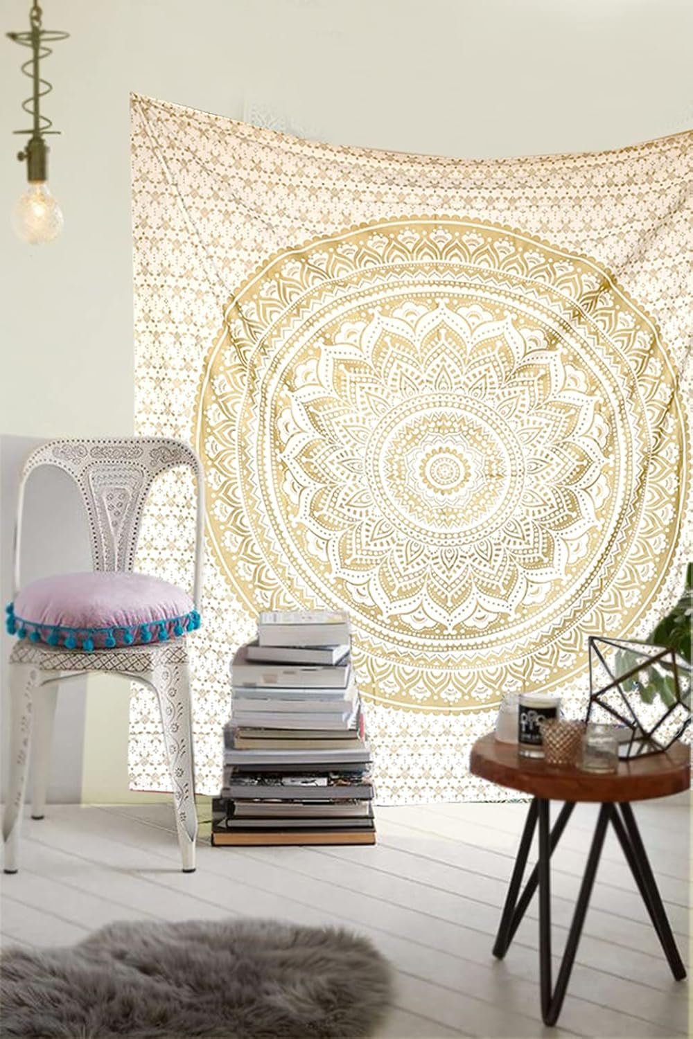 Dekorace pokoje mandala gobelín estetické zlato bílé plátno Home - Doplňky a dekorace Naty Shop