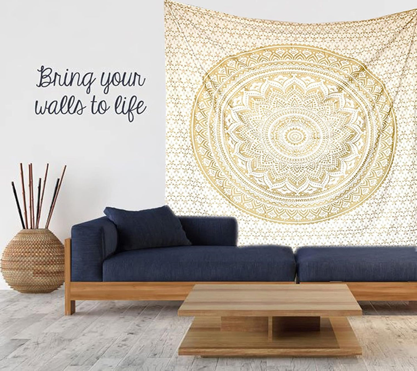 Dekorace pokoje mandala gobelín estetické zlato bílé plátno Home - Doplňky a dekorace Naty Shop