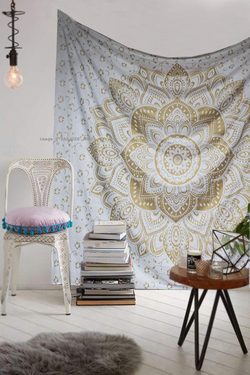 Mandala gobelínová dekorace pokoje plátno bílé zlato Domů - Doplňky a dekorace Naty Shop Výchozí název