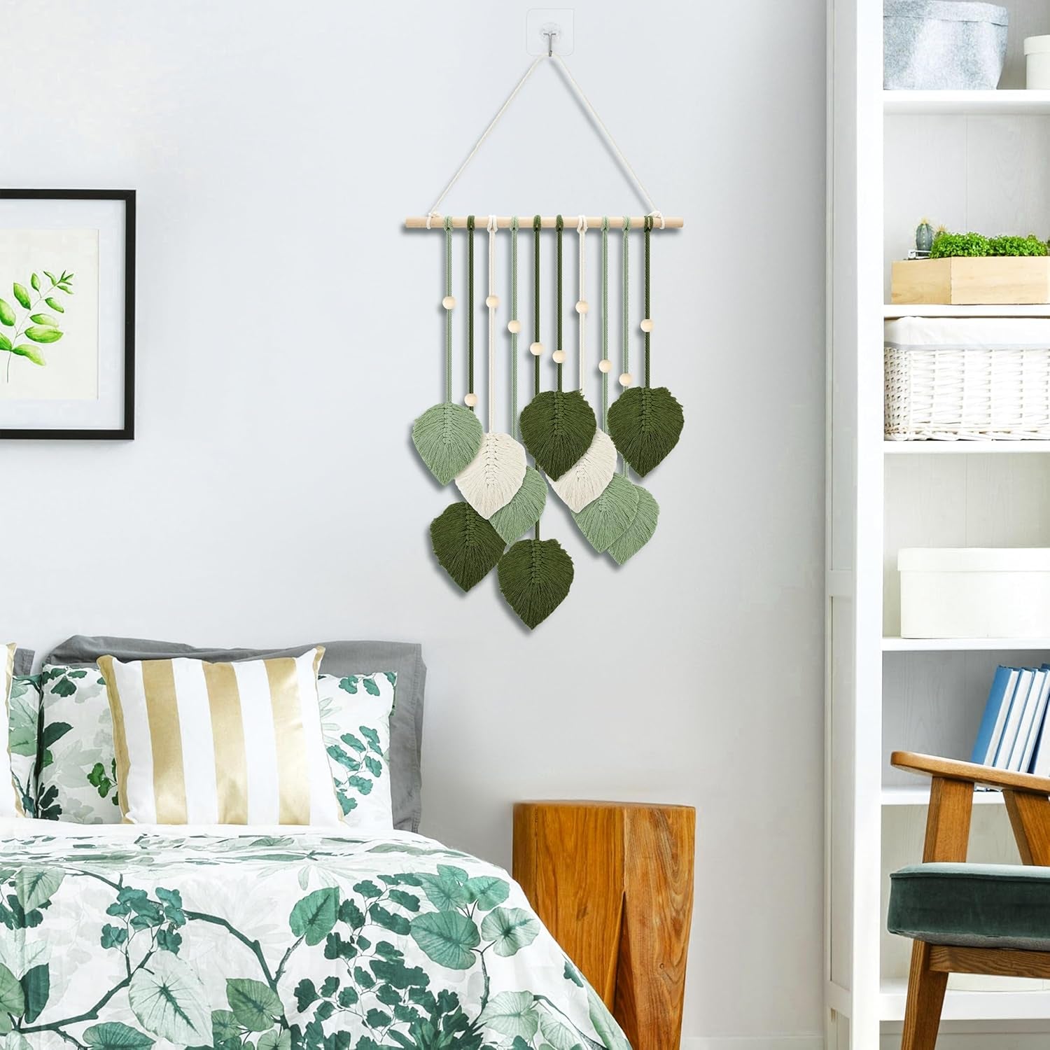 Tapiserie dřevěné korálky zelené listy háček Home - Doplňky a dekorace Naty Shop