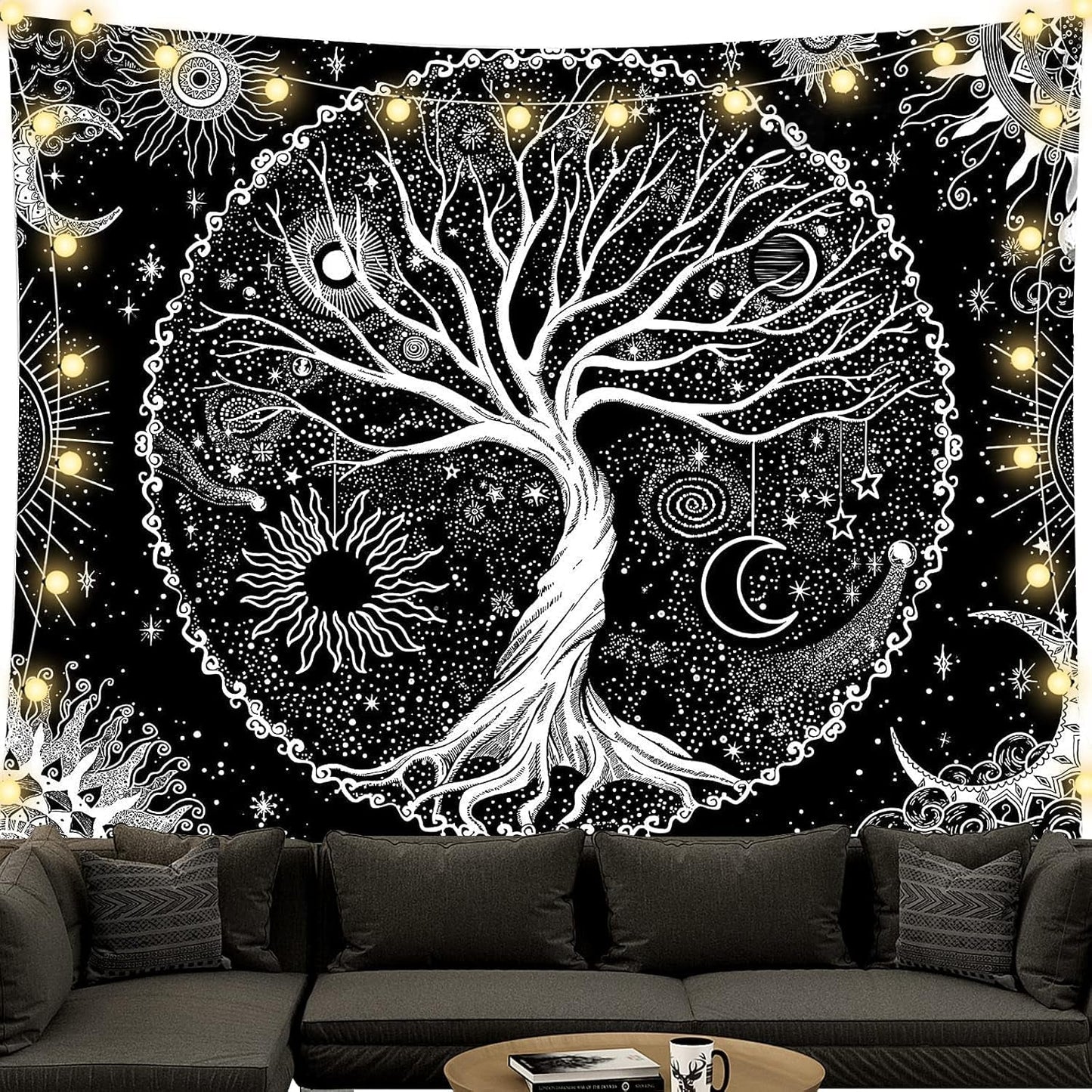 Gobelín černobílý strom života gobelín měsíční fáze Domů - Doplňky a dekorace Naty Shop Strom života 200L X 150B Cm