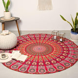 Kulatý gobelín paví mandala centimetry roundie hippie dívka Casa - Doplňky a dekorace Naty Shop Zlatá červená D-72"