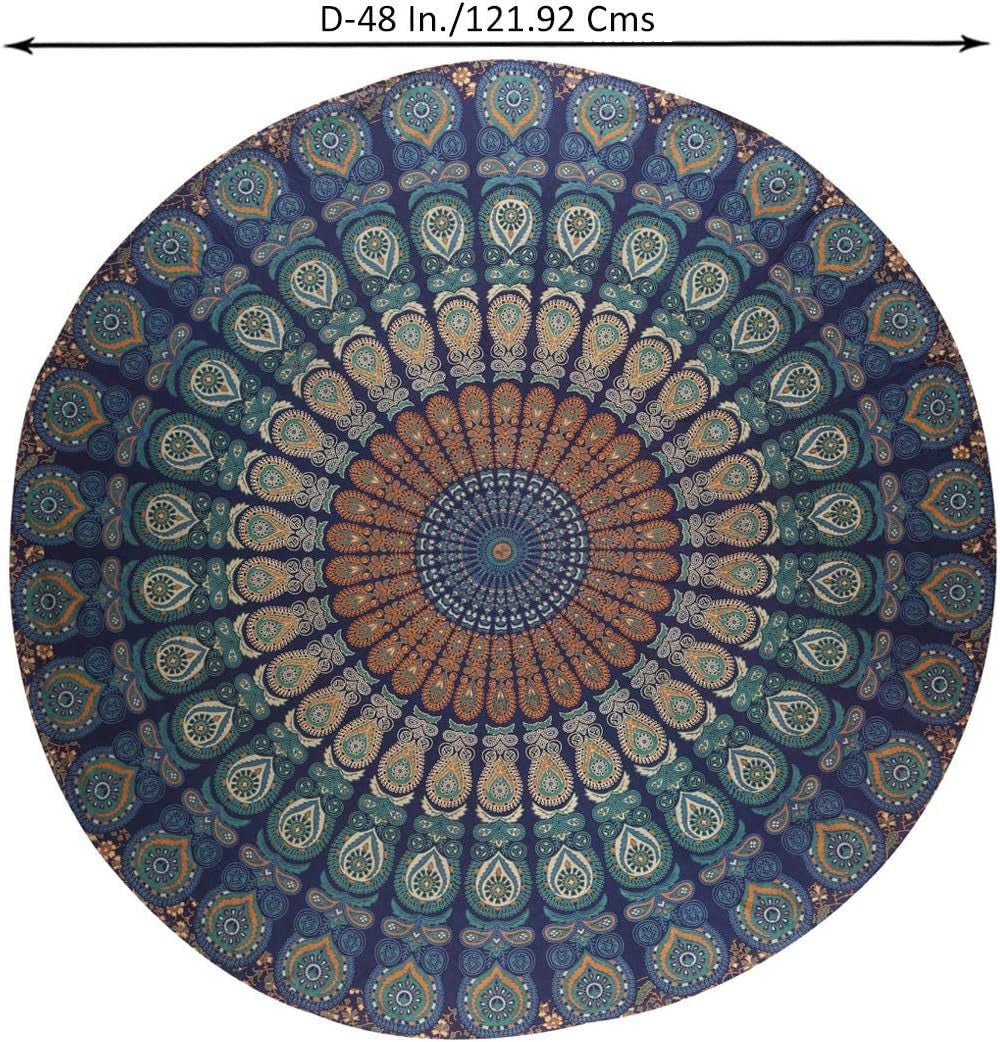 Kulatý gobelín paví mandala centimetry roundie hippie přední Home - Doplňky a dekorace Naty Shop