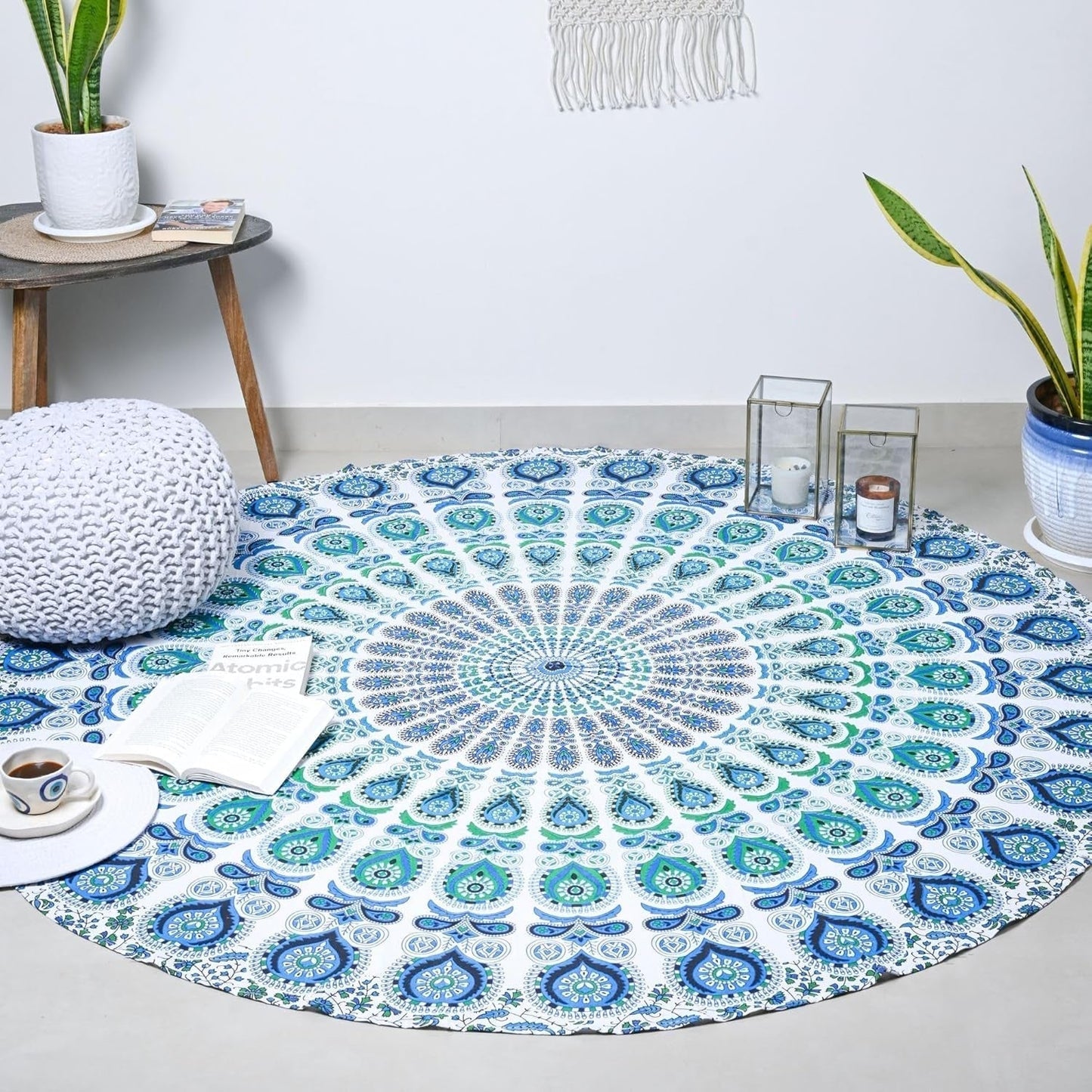 Kulatý gobelín paví mandala centimetry roundie hippie obličej Casa - Doplňky a dekorace Naty Shop Sky blue D-72"
