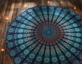 Kulatý gobelín paví mandala centimetry roundie hippie přední Home - Doplňky a dekorace Naty Shop