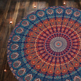 Kulatý gobelín paví mandala centimetry roundie hippie obličej Home - Doplňky a dekorace Naty Shop Zlatá modrá 122L X 122B Cm