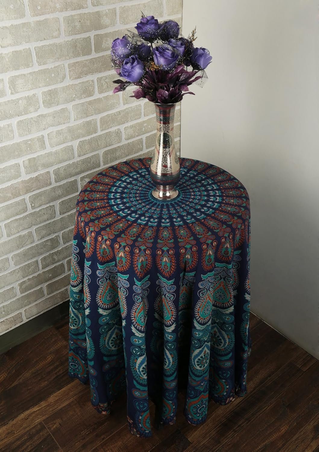 Kulatý gobelín paví mandala centimetry roundie hippie přední Home - Doplňky a dekorace Naty Shop