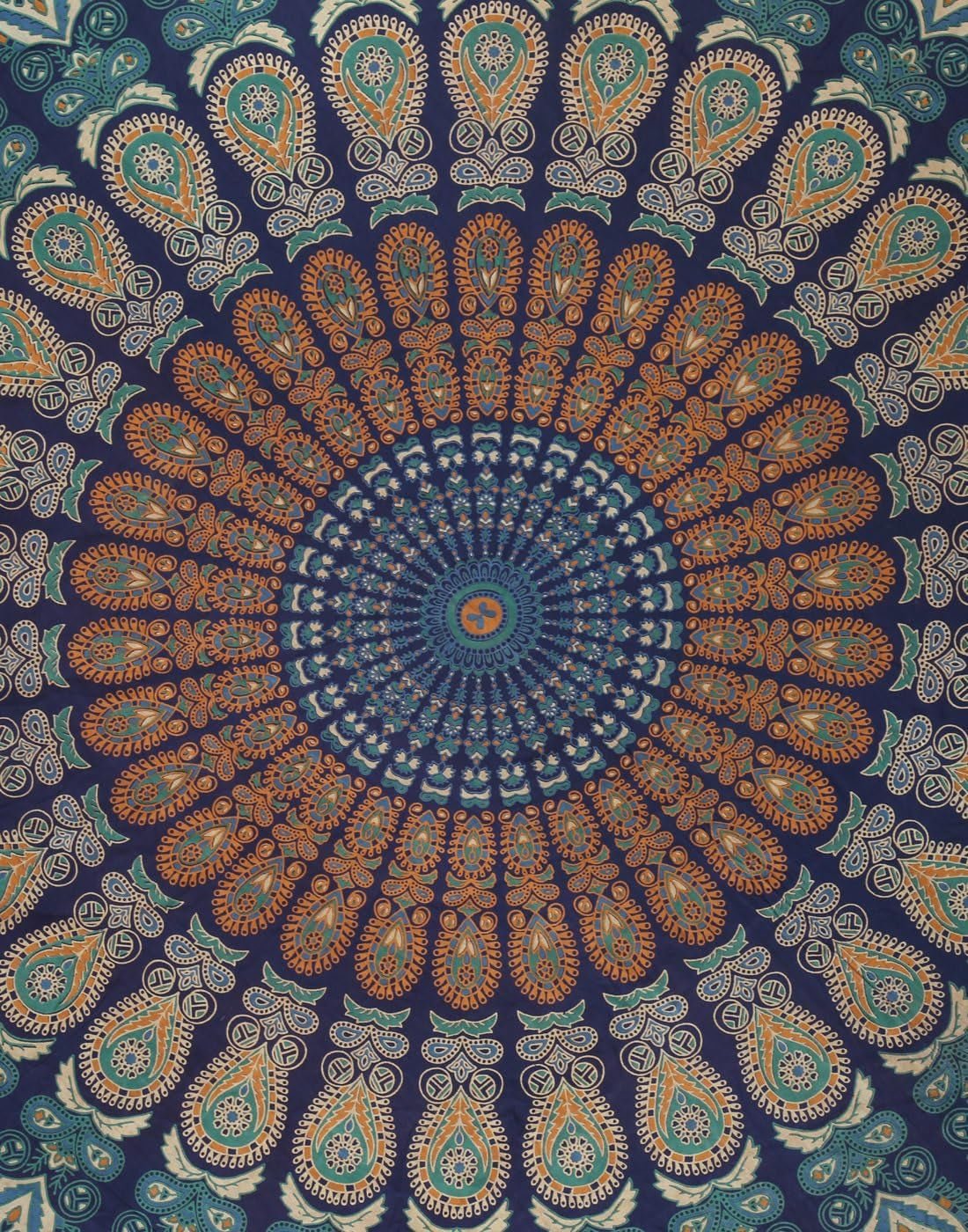 Kulatý gobelín paví mandala centimetry roundie hippie přední Home - Doplňky a dekorace Naty Shop