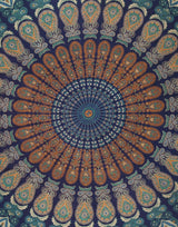 Kulatý gobelín paví mandala centimetry roundie hippie přední Home - Doplňky a dekorace Naty Shop