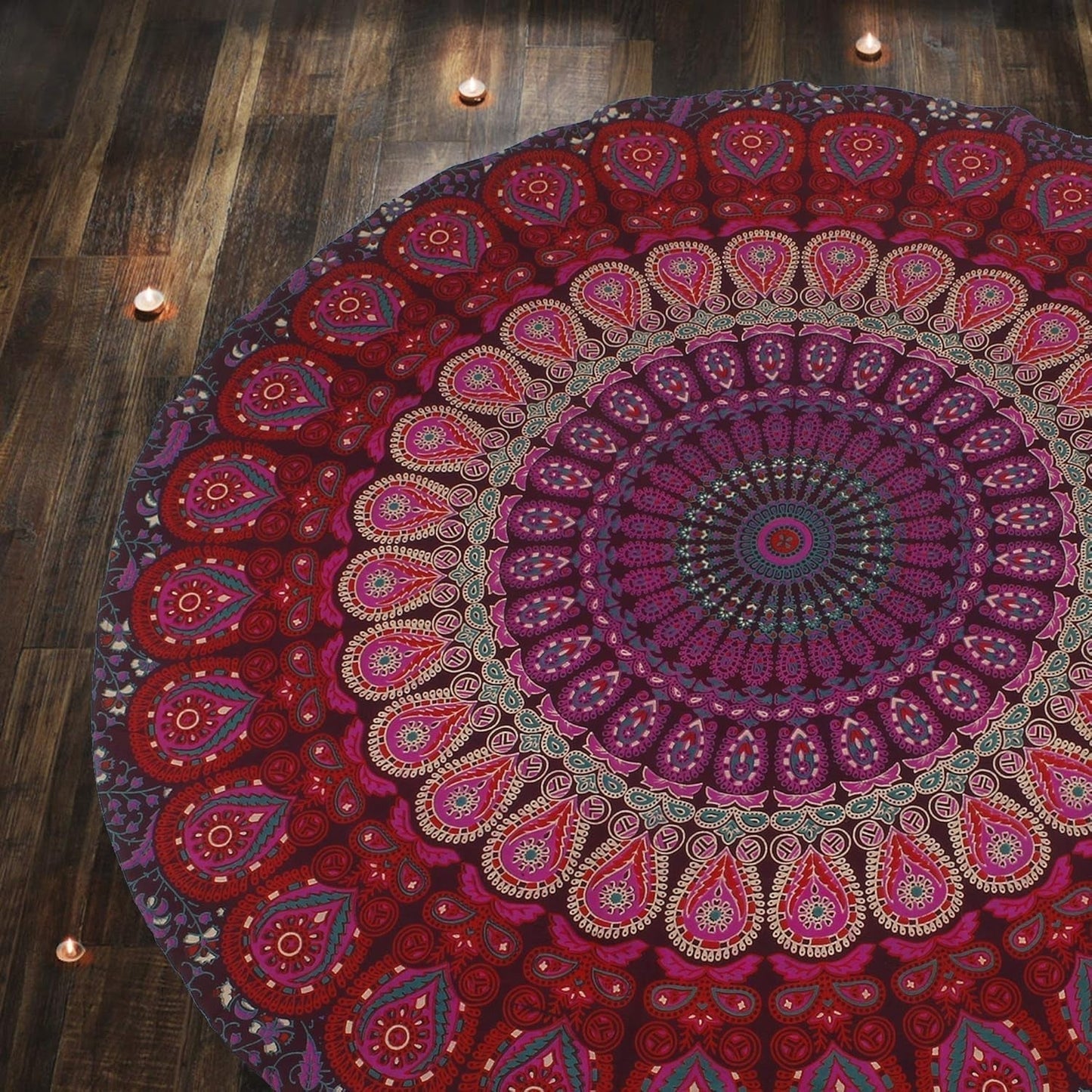 Kulatý gobelín paví mandala centimetry roundie hippie obličej Domů - Doplňky a dekorace Naty Shop Violet pink 183L X 183B Cm